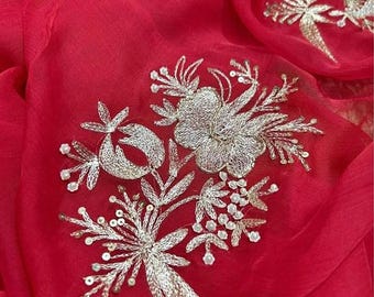 Handmade Sequin Chiffon Saree: Indian Wedding Sari with Embroidery