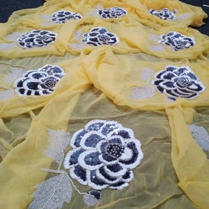 Handmade Chiffon Saree: Bollywood Wedding Sari with Sitara Embellishments