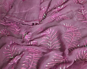 Handmade Pure Chiffon Saree with Heavy Sitara Work, Party Wear Sari