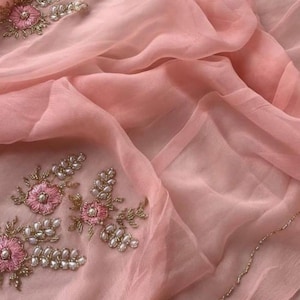 Handmade Floral Chiffon Saree with Sitara Embellishments