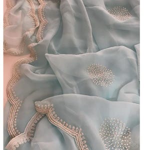 Premium Pure Chiffon Saree with Intricate Handcrafted Katdana and Zardozi Embroidery | Luxury Indian Wedding & Bridal Wear Saree