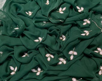Handmade Green Chiffon Saree: Indian Wedding Party Wear