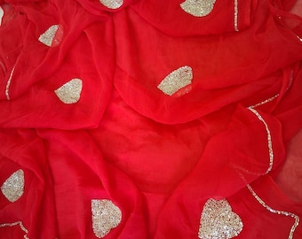 Handmade Chiffon Saree: Floral Sequin Bollywood Party Wear