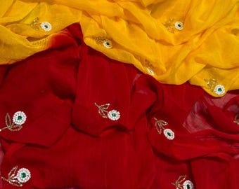 Handmade Chiffon Saree with Sitara, Bollywood Style, Indian Wedding Sari