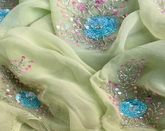 Handmade Floral Sequence Chiffon Saree: Indian Wedding Sari