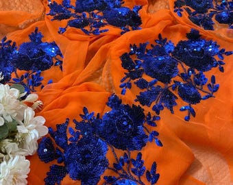 Handmade Chiffon Saree, Indian Wedding Wear, Sitara Work
