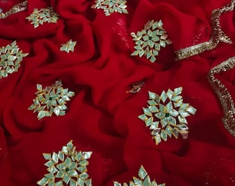 Handmade Chiffon Saree, Kasab Embroidery, Indian Designer Saree