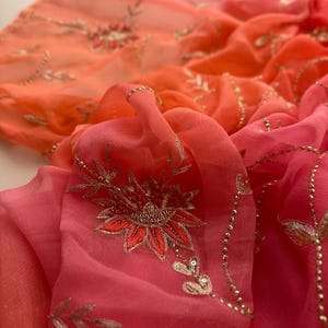 Traditional Hand Embroidered Chiffon Saree | Jaipur Zardozi Work Saree for Wedding & Festivals | Bollywood Style Saree