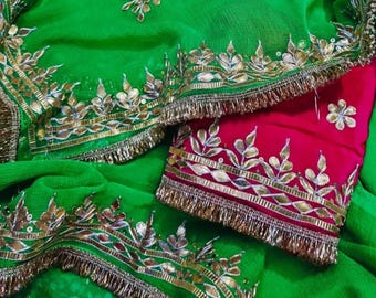 Handmade Chiffon Saree – Bollywood Sitara Embellished Wedding Outfit
