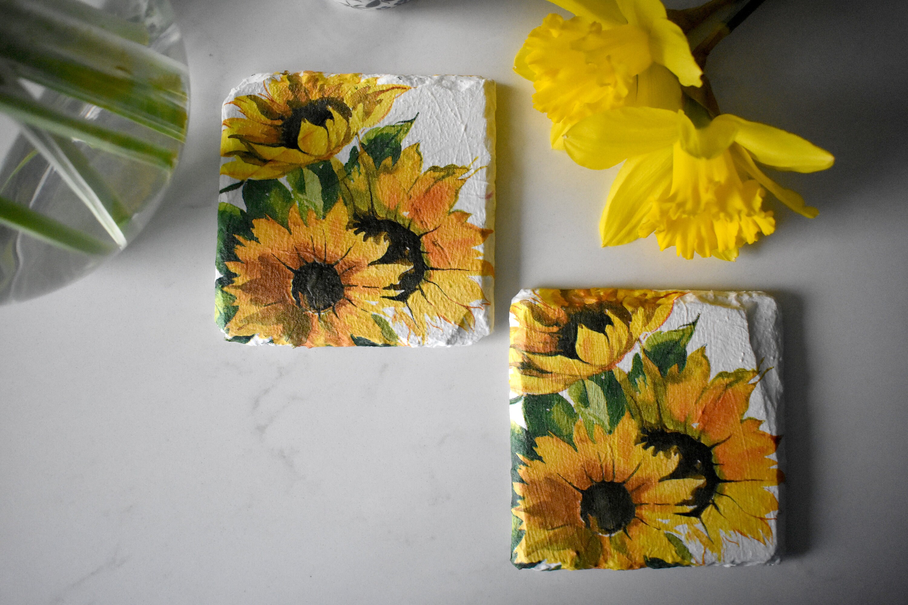 Sunflower Coasters Set Hand painted Coasters Flower Etsy