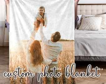 Custom Photo Blanket, 5 Sizes and 44 Colors, Custom Blanket with Photos Collage, Comfortable Picture Blanket Warm Gift, Personalized Gift