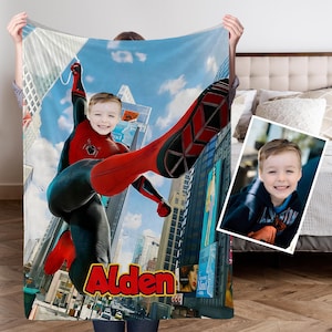Coperta personalizzata con faccia, coperta personalizzata da foto, coperta con faccia, coperta supereroe Spider Man, divertenti regali di Natale