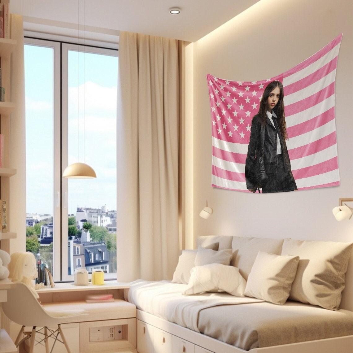 Wandteppich Amerikanische Flagge – 90x90 Cm, Polyester, Mit Ösen, Für Schlafzimmer Oder Wohnzimmer