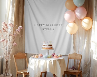 Pancarta de cumpleaños personalizada con nombre, banderín con nombre de cumpleaños, tapiz de cumpleaños, letrero de tela, arte de pared bohemio de cumpleaños, decoración para fiestas de cumpleaños