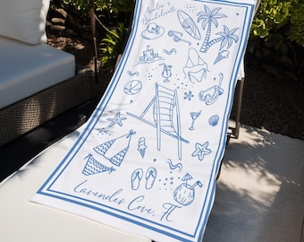 Toalla de playa personalizada para despedida de soltera, toalla de piscina personalizada para fiesta con nombre y ubicación, despedida de soltera de verano, toalla "Último brindis en la costa"