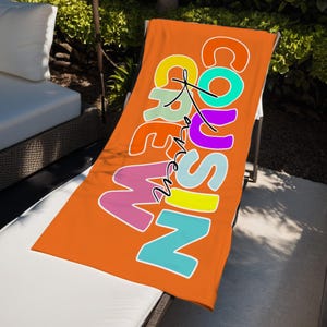 Personalized Cousin Crew Beach Towel, Summer Beach Gift for Cousin, Custom Name Pool Towel, Matching Cousin Trip Gift, Family Vacation Gift