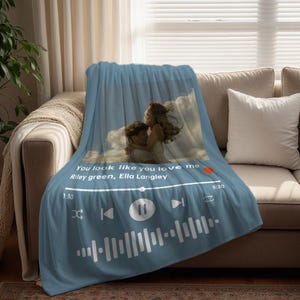 Personalized Blanket with Photo & Favorite Song, Custom Photo Blanket, Album Cover Blanket, Couples Blanket Gift, Anniversary Gift for Her