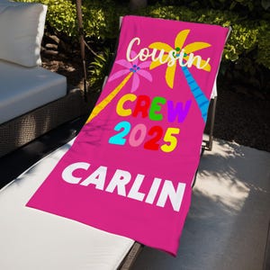 Custom Cousin Crew Beach Towel, Retro Family Vacation Gift, Matching Cousin Trip Gift, Kids Pool Birthday Party Towel
