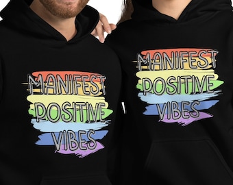 Manifest Positive Vibes Unisex Hoodie, Cheery Vibes Hoodie, Positive Vibes Hoodie, Manifest Hoodie, Cute Rainbow Hoodie