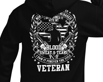 Moletom unissex veterano, moletom com capuz sangue, suor e lágrimas, moletom patriótico, moletom veterano dos EUA, presente para ele, presente para ela, presente para veterano