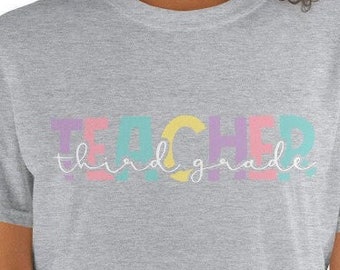 Derde klas leraar unisex T-shirt met korte mouwen, overhemd van de leraar van de derde klas, shirt van de derde klas, shirt met eerste schooldag