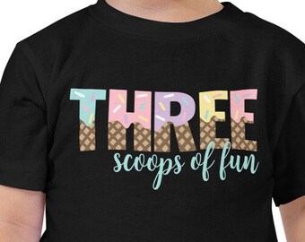 Pastel Three Scoops of Fun Toddler Short Sleeve Tee, 3rd Birthday Shirt, Ice Cream Birthday, Birthday Girl Shirt
