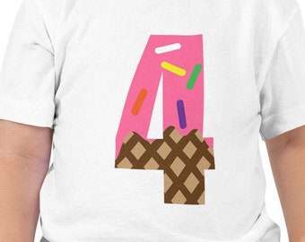 Camiseta de manga curta para menina de quarto aniversário, festa de sorvete, camisa de aniversário de verão
