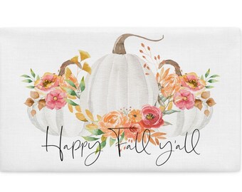 Acuarela Calabazas Blancas con Flores Funda de Almohada Premium, Funda de Almohada de Calabaza de Otoño, Funda de Almohada de Calabaza
