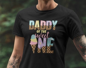 Papa van het Sweet One Unisex T-shirt met korte mouwen, Sweet One Shirt, Ice Cream Birthday, Daddy of the Birthday Girl Shirt