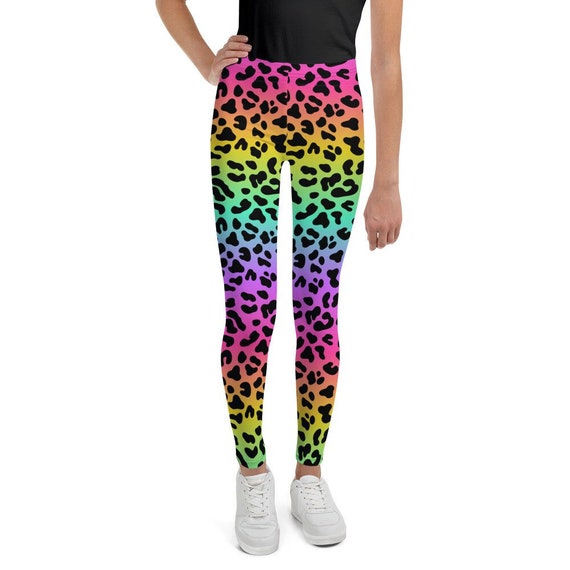 Rainbow Cheetah Youth Leggings, Cheetah Leggings, Rainbow Leggings