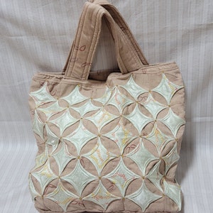 Kimono Fabric Tote Bag: Cathedral Window Quilted Silk, Beaded Detail