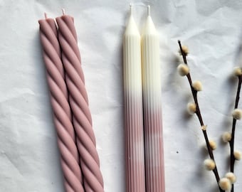 Old pink table candles made of rapeseed wax / set of 4 / diameter 2.2 / 8-9 hours long burning time