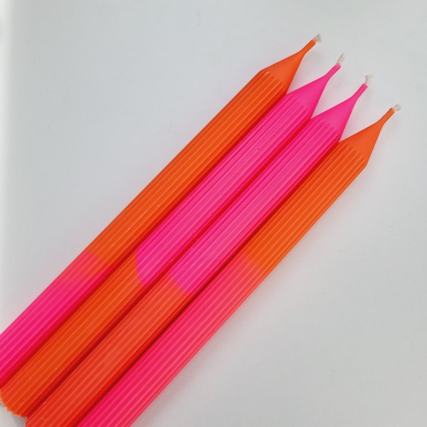 Kerzen Neon Style / 4er Set / Pink Orange / 22 cm x 2,2 cm