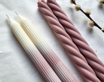 Old pink rapeseed wax dinner candles / set of 4 / diameter 2.2 / 8-9 hours long burning time