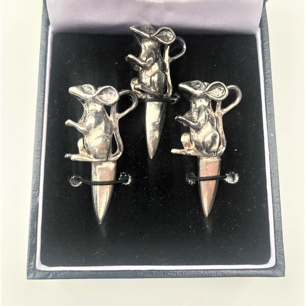 Vintage Set  Of 3 Silver Metal Mouse Cheese Markers