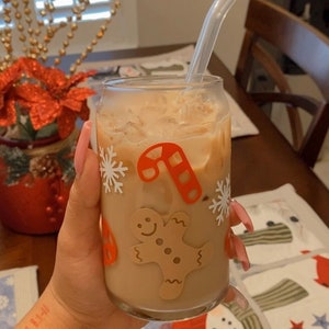 Christmas cup/ Christmas beer can glass, Christmas glass/ Christmas cup/ gingerbread cup/ snowflake cup/ candy cane cup/Custom Christmas cup