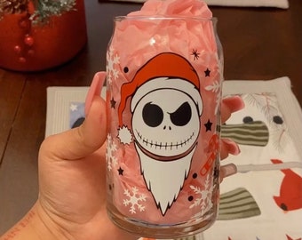 Jack skellington Christmas cup/ jack skellington cup/ jack skellington glass/ Christmas beer can glass/ Christmas cup/ beer can glass/