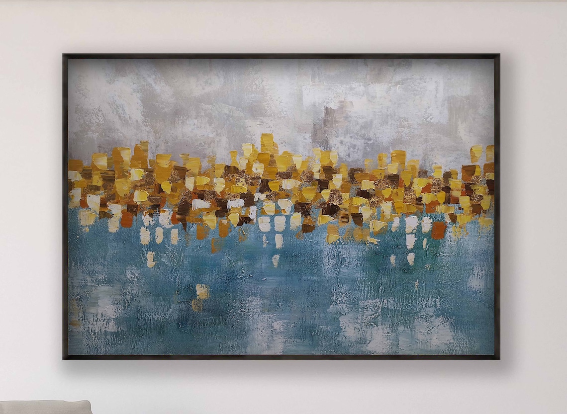 Abstract PaintingOriginal Large Blue and gold Etsy