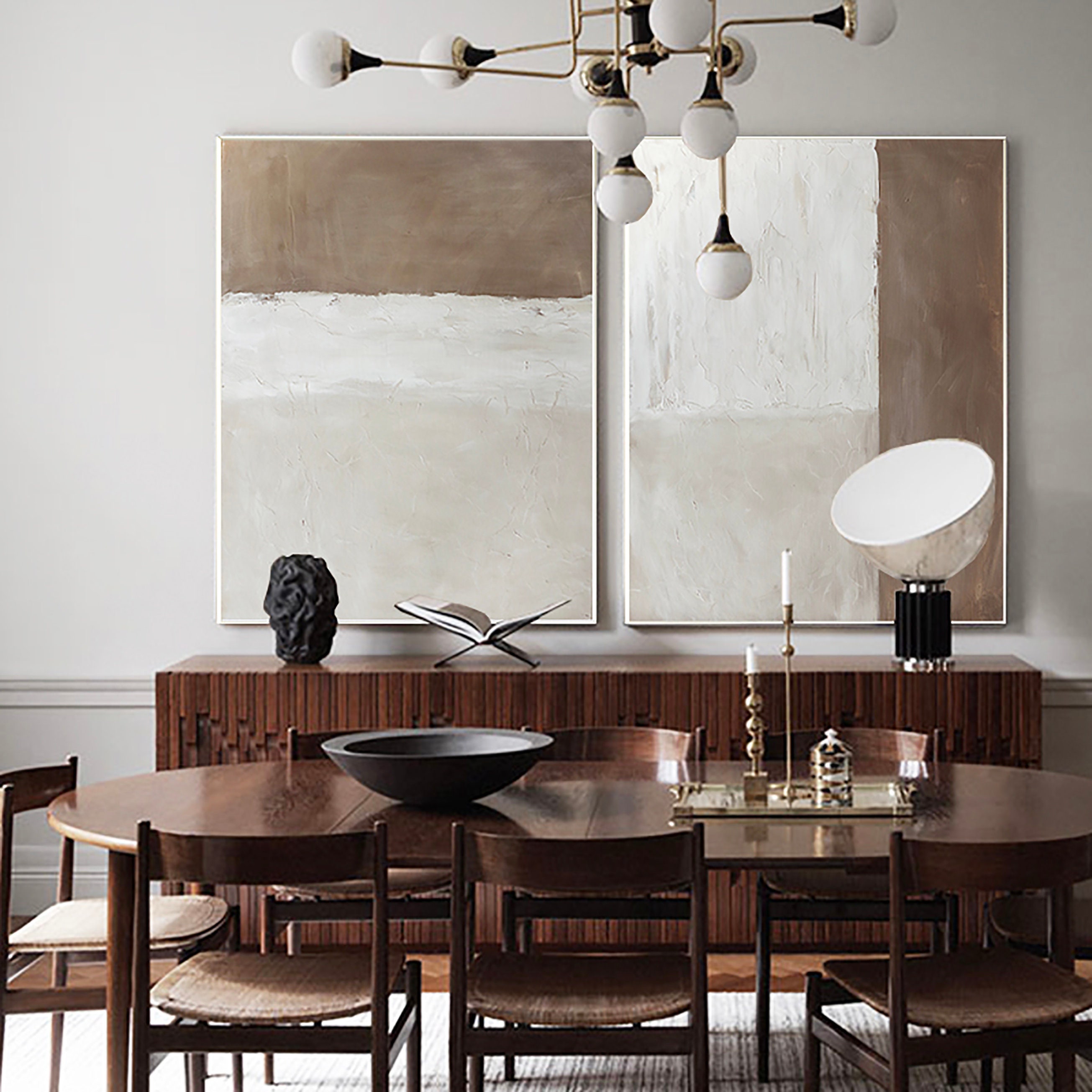 Minimal Gray and Brown Canvas Wall Art Large Abstract Etsy