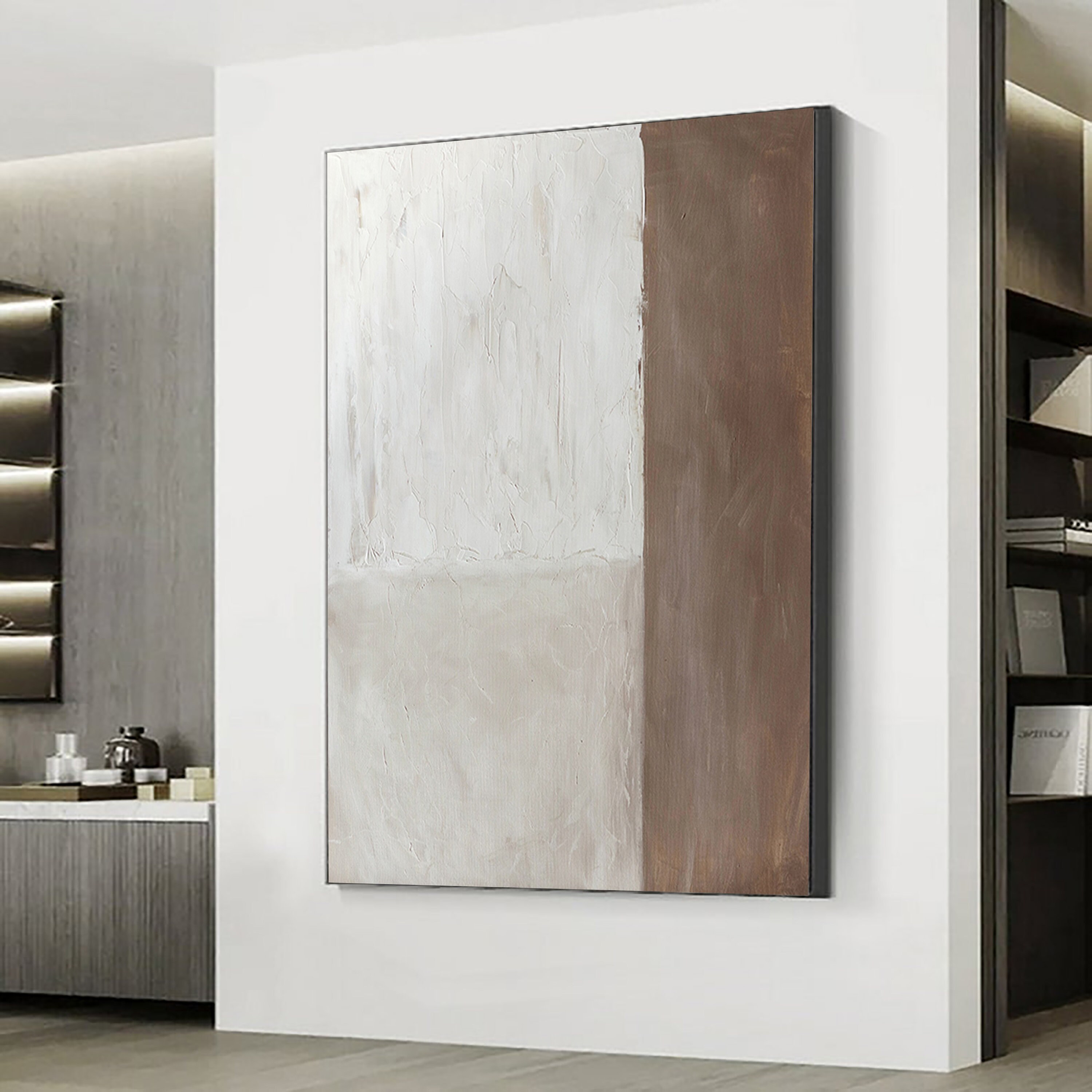 Minimal Gray and Brown Canvas Wall Art Large Abstract Etsy