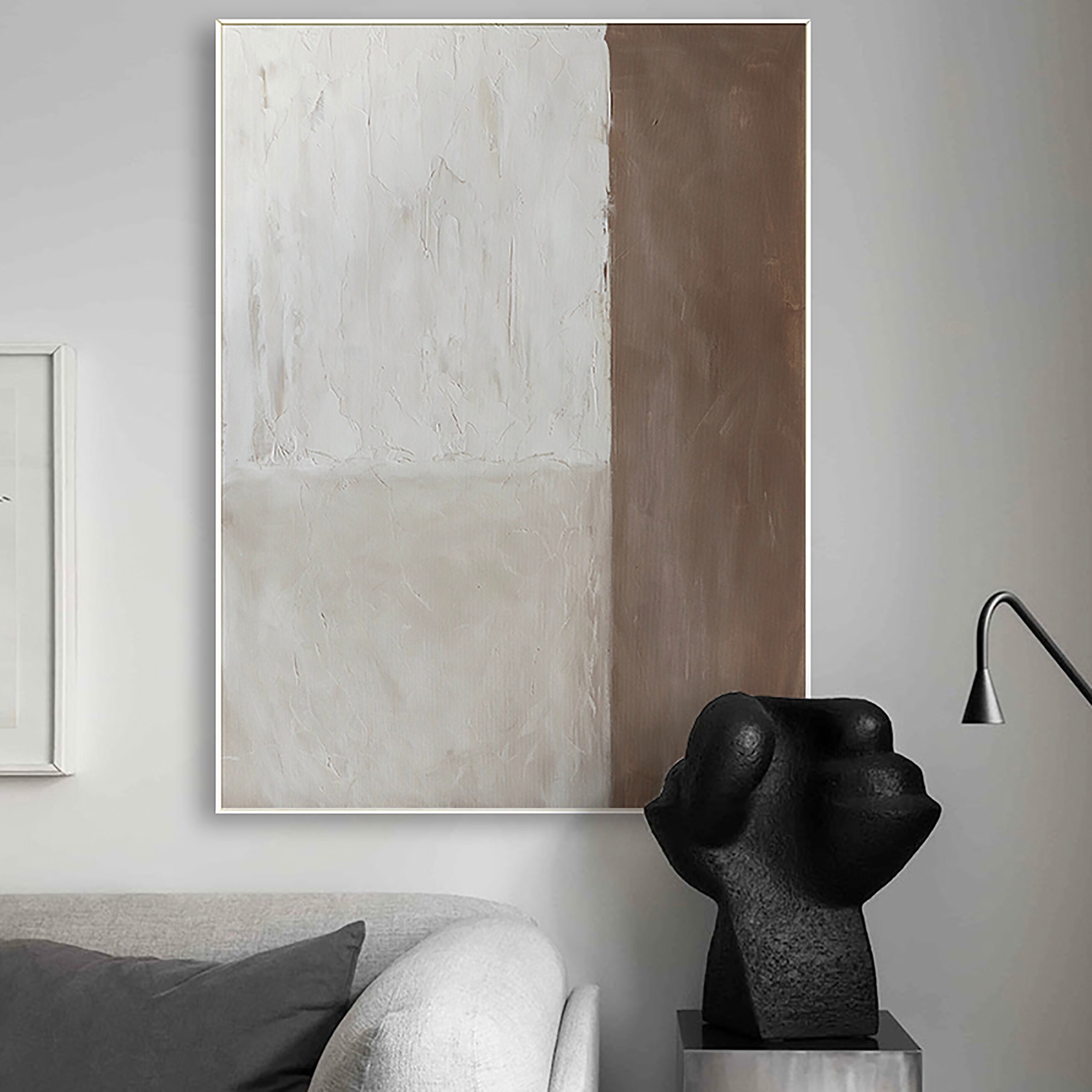 Minimal Gray and Brown Canvas Wall Art Large Abstract Etsy