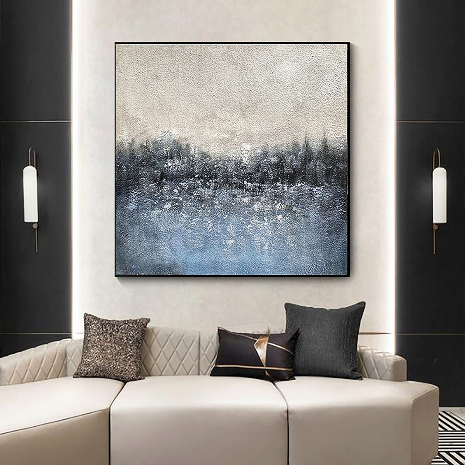 Large Blue Abstract Painting Blue Canvas Art Large Canvas Etsy