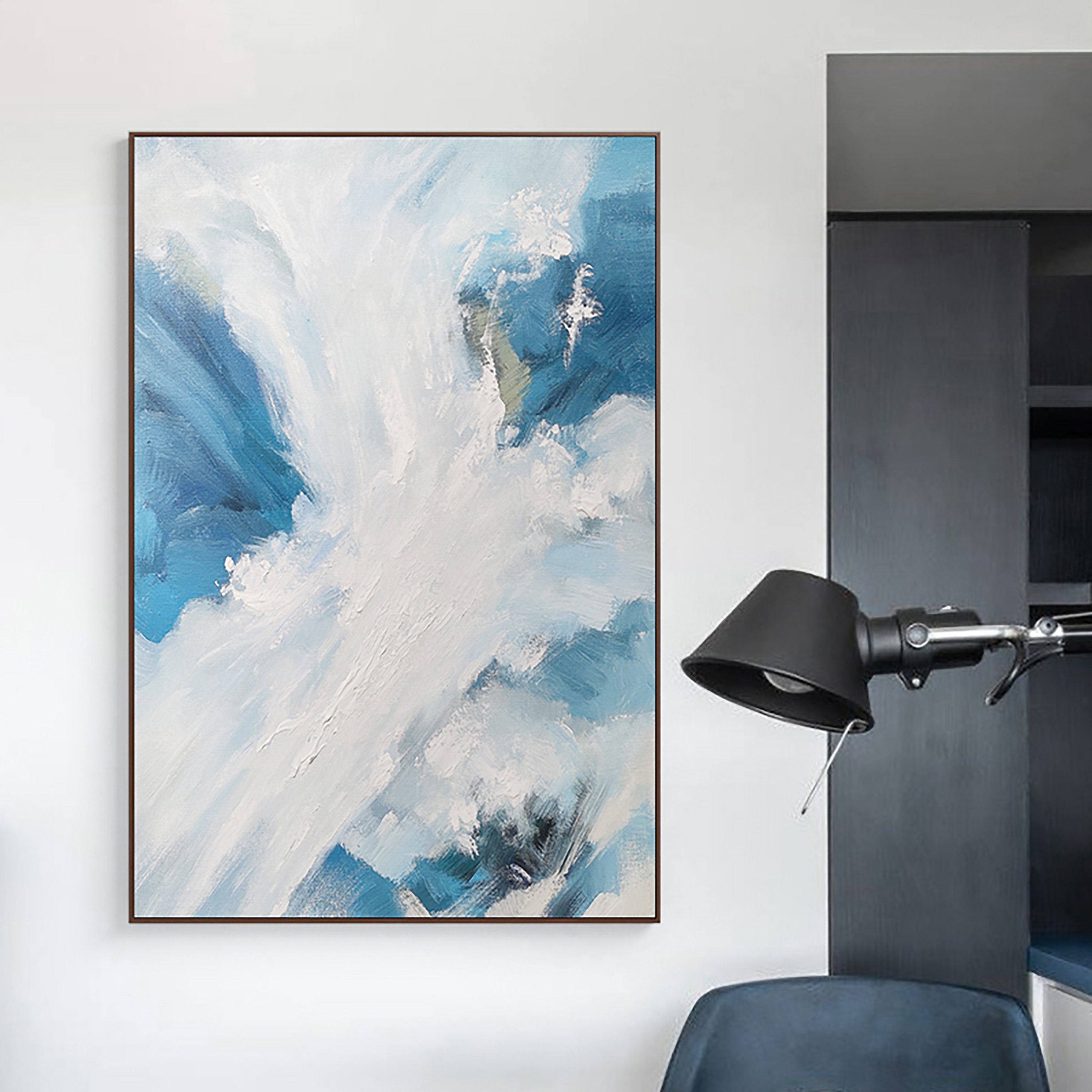 Large Blue Abstract Painting Blue Canvas Art Large Canvas Etsy