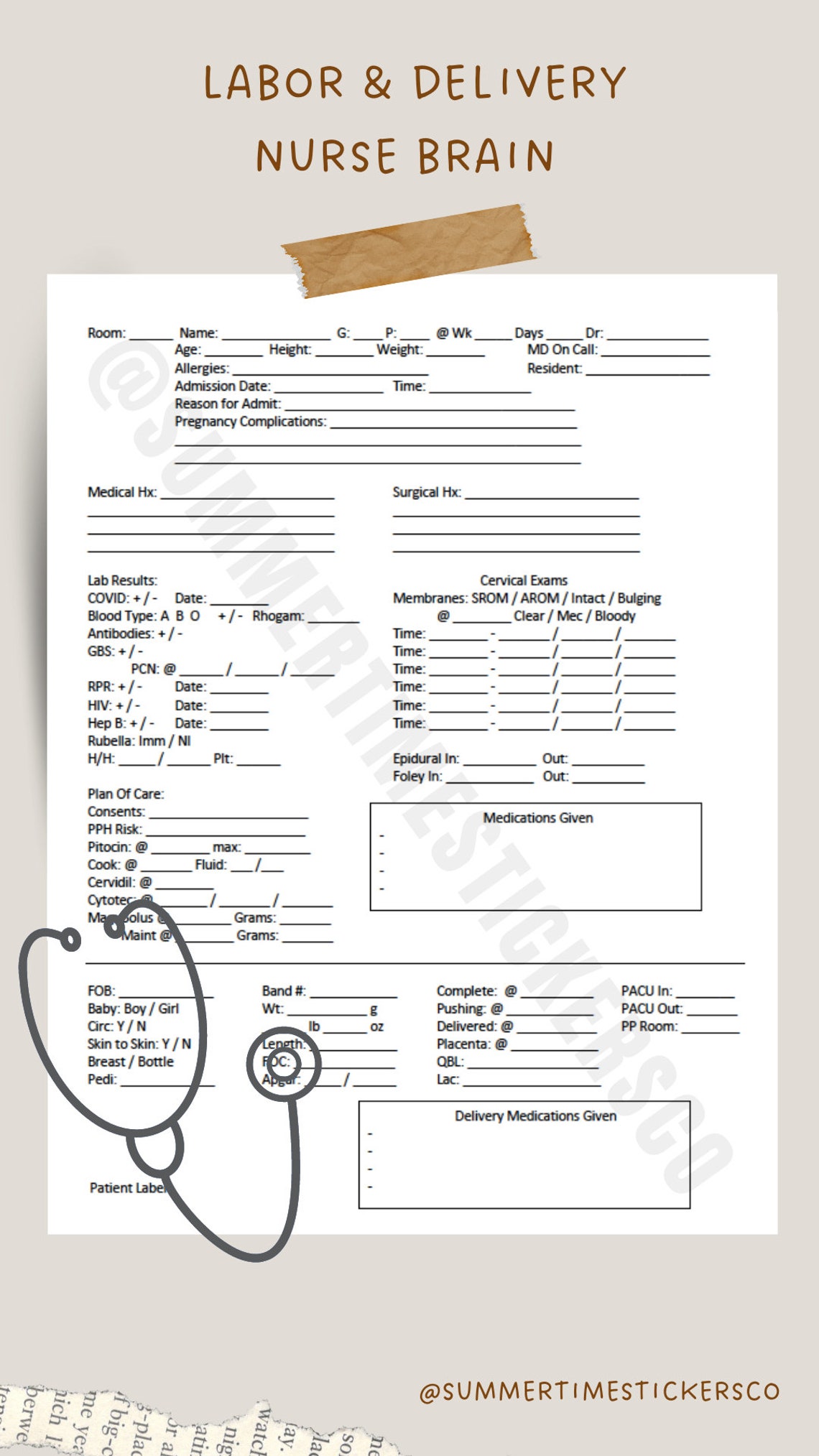 Labor and Delivery Nurse Report Sheet Printable RN Brain | Etsy