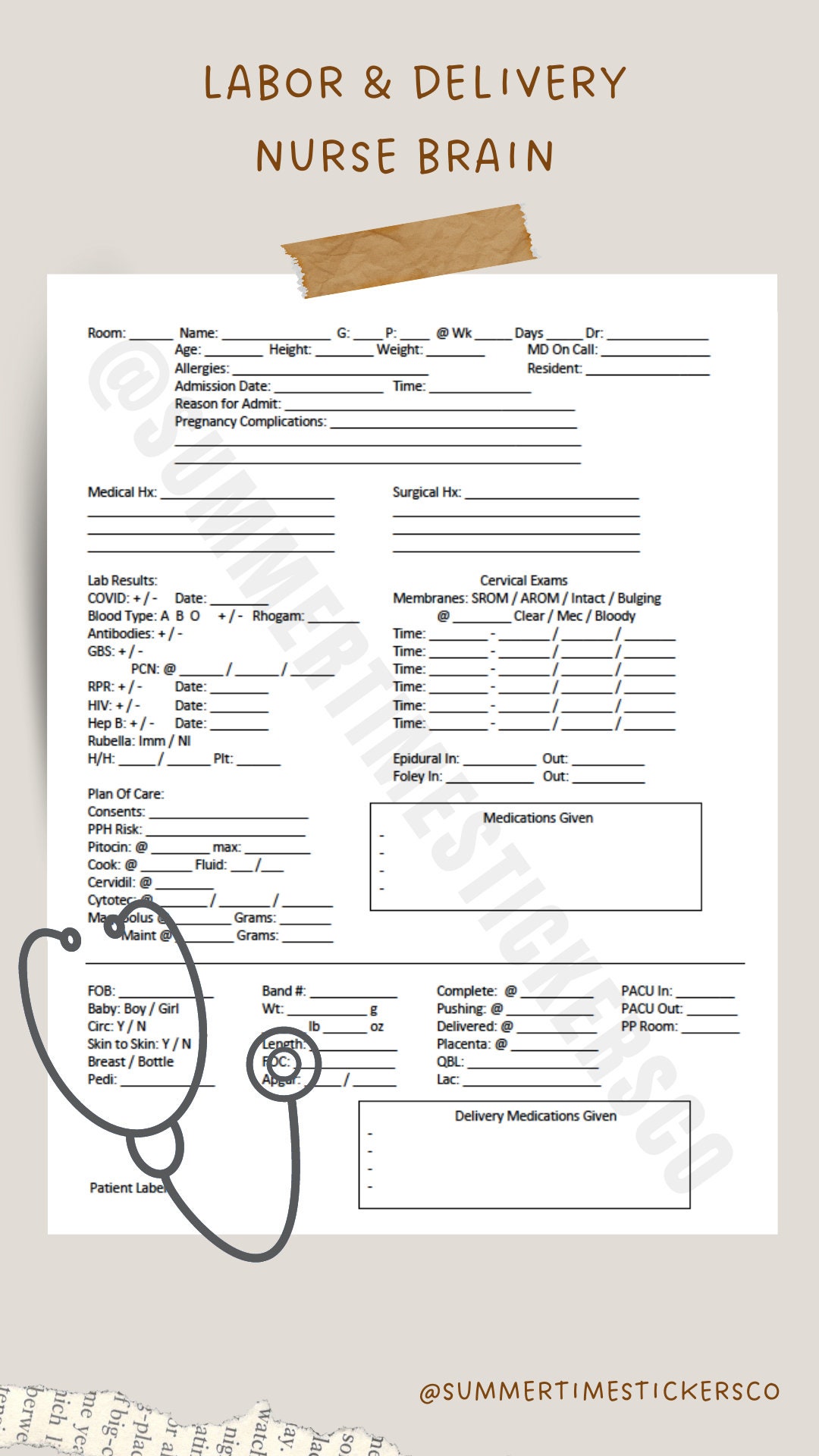 Labor and Delivery Nurse Report Sheet Printable RN Brain - Etsy