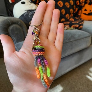 CUTE AND CREEPY, Halloween, accessories, Meep, keychain, knitted keychain, AbiNormal Creations, handmade, cute, kawaii, Halloween gifts