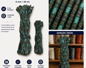 Patterned FabricKordon 7mm Cotton Cord, Zigzag Sewing Machine, Decorative Bag Making (40m)