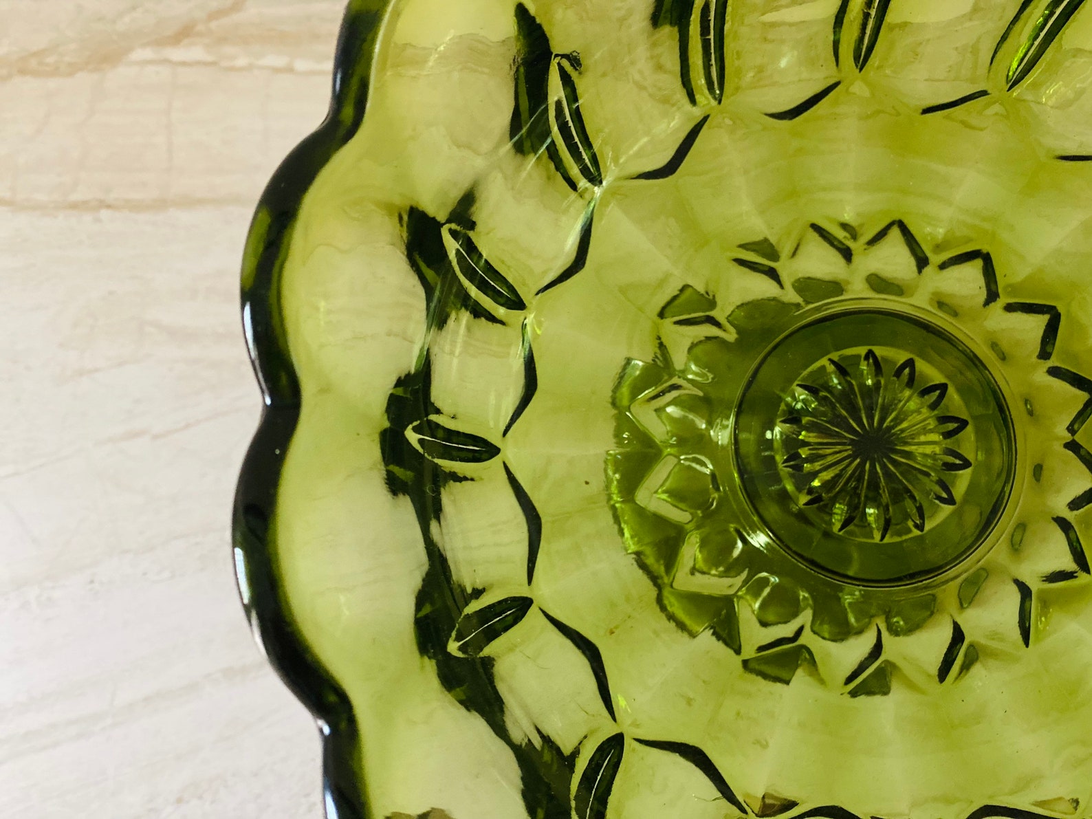 Intricate Green Glass Serving Bowl Bowl With Stand Vintage Etsy