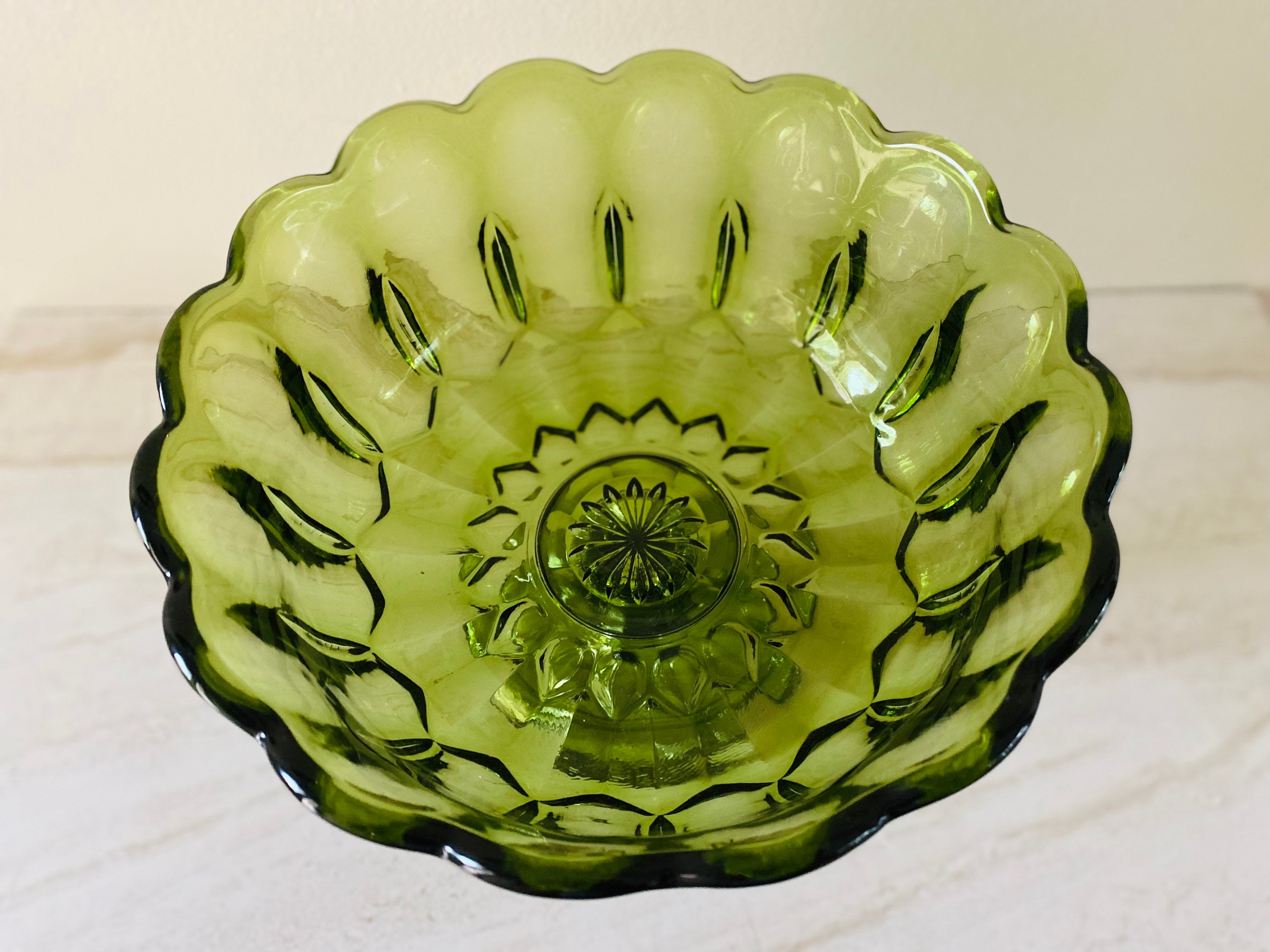 Intricate Green Glass Serving Bowl Bowl With Stand Vintage Etsy
