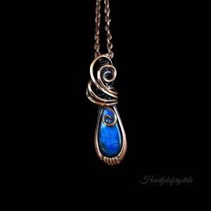 Blue Labradorite Pendant: Wire Wrapped Copper Necklace